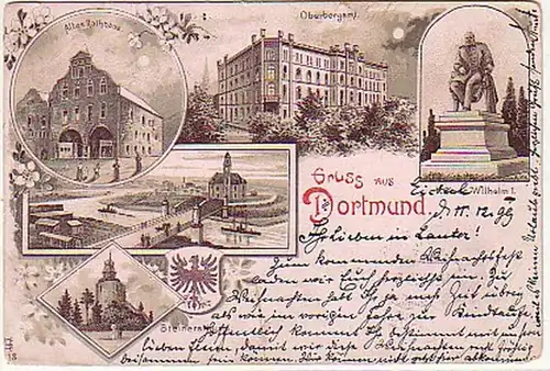 26988 Ak Lithographie Salutation de Dortmund Bergamt 1899