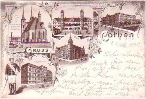 26956 Ak Lithografie Gruss aus Cöthen i. Anhalt 1898