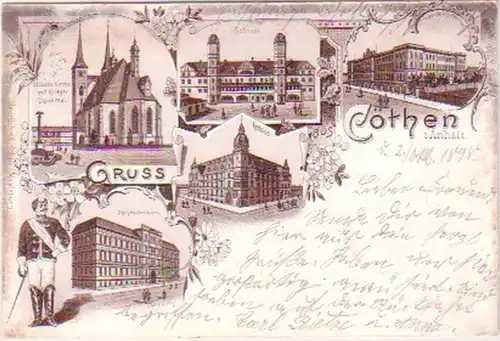 26956 Ak Lithographie Gruss de Cöthen i. Anhalt 1898