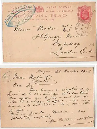 26844 Ganzsache Britain Post Office Türkei Smyrna 1903