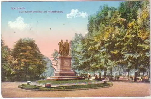 26831 Ak Kattowitz 2 Kaiser Denkmal am Wilhelmsplatz