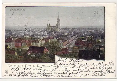 26739 Ak Salutation de l'Ulm sur le Danube Vue totale 1901