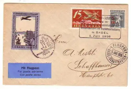 26588 Lettre militaire Poste aérien Bâle Schaffhausen 1926