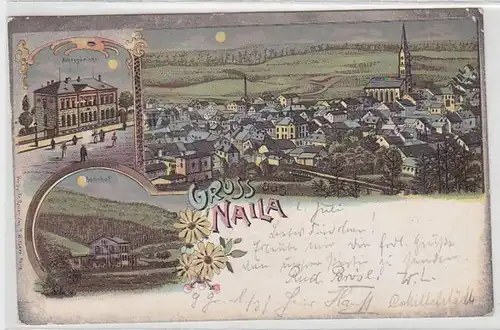 26475 Ak Lithographie Gruß aus Naila Bahnhof, Amtsgericht Totalansicht 1903