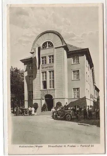 26465 Ak Holzminden Weser Strandhotel H. Freise mit Auto davor 1927