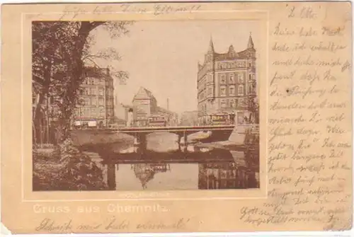 26192 Ak Gruß aus Chemnitz Nicolaibrücke 1902