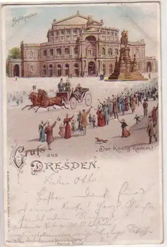 26184 Ak Lithographie Gruss aus Dresden Hoftheater 1898