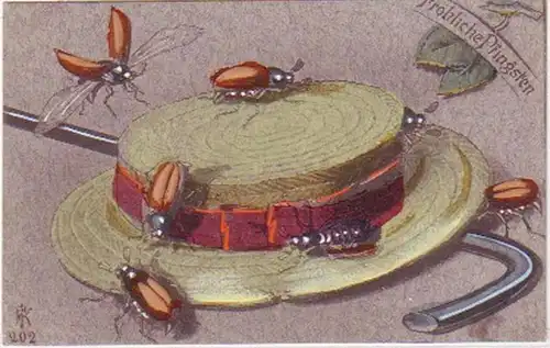 26137 Pentecôte Ak chapeau de paille, bâton avec des coccinelles 1905