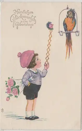 26135 anniversaire Ak enfant baiser perroquets 1926