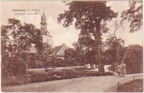 26113 Ak Hettstedt Südharz Stadtpark avec église 1920
