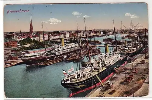26102 Ak Bremerhaven Hafenansicht mit Schiffen 1913
