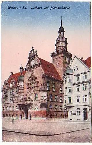 26026 Ak Werdau Rathaus und Bismarckhaus 1931