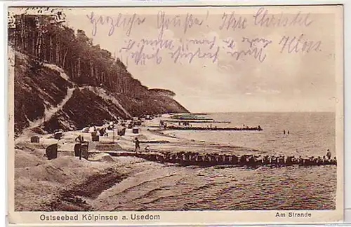 26000 Ak Ostseebad Kölpinsee auf Usedom am Strande 1929