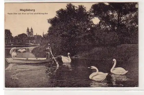 25996 Feldpost Ak Magdeburg taube Elbe und Blick auf den Adolf Mittag See 1918