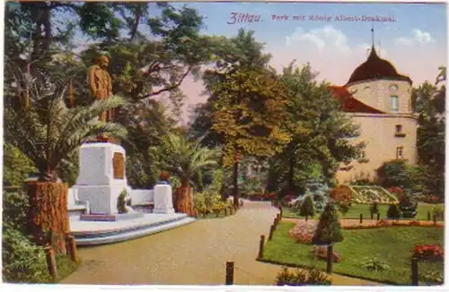 25992 AK Zittau Park mit König-Albert-Denkmal 1914