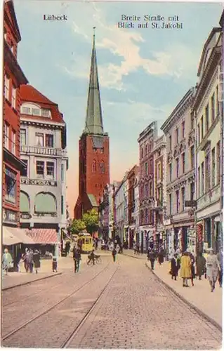 25970 Ak Lübeck Breitestraße mit Straßenbahn um 1910