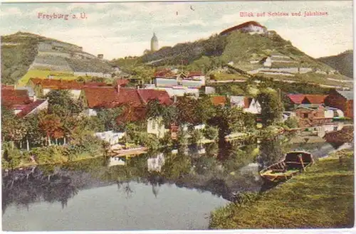 25965 Ak Freyburg Vue sur le château et Jahnhaus vers 1910