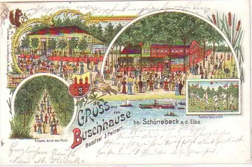 25874 Ak Litho Gruss a. d. Buschhaus b. Schönebeck 1901