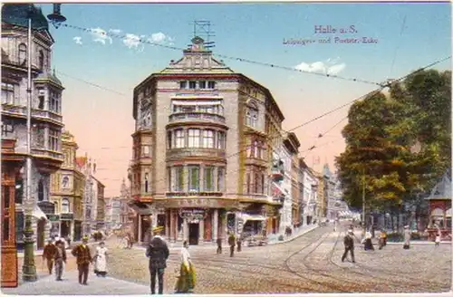 25810 Ak Halle a.S. Leipziger- Ecke Poststraße um 1920