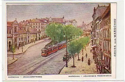 25710 Ak Gruß aus Warschau Krakauerstrasse um 1920