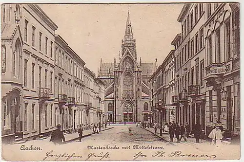 25707 Ak Aachen Marienkirche mit Mittelstraße 1905
