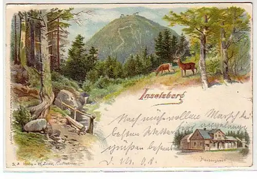 25704 Ak Lithographie Inselsberg mit Heuberghaus 1900
