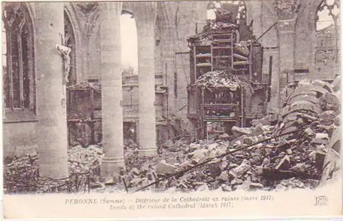 25696 Ak Peronne Somme détruit la cathédrale vers 1917