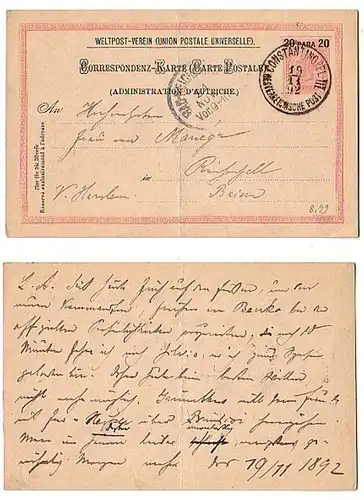 25678 GS Autriche Post Turquie Constantinopel1892