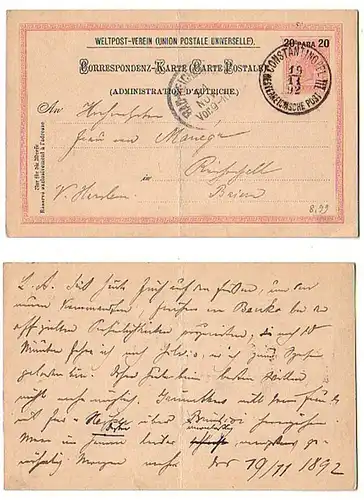 25678 GS Österreichische Post Türkei Constantinopel1892