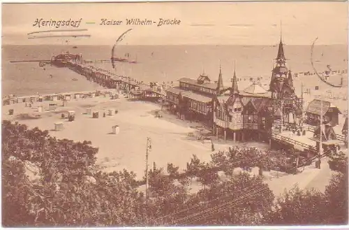 25661 Ak Heringsdorf Kaiser Wilhelm Brücke 1913