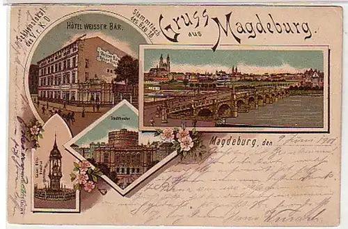 25629 Ak Lithographie Salutation de Magdeburg 1901