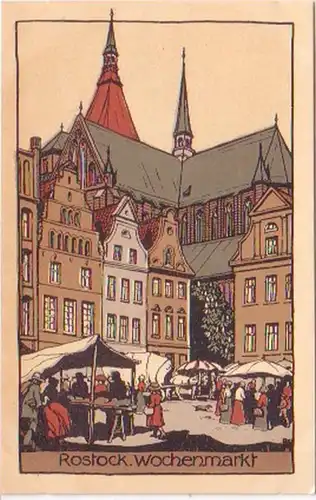 25607 Künstler Ak Rostock Wochenmarkt um 1920