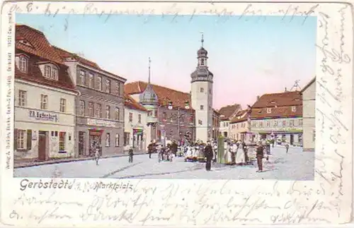 25597 Ak Gerbstedt Marktplatz mit Geschäften 1905