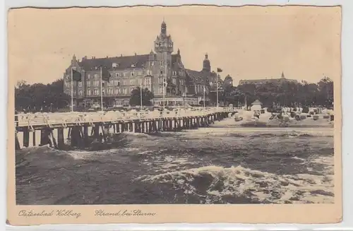 25499 Ak Ostseebad Kolberg Strand bei Sturm 1938