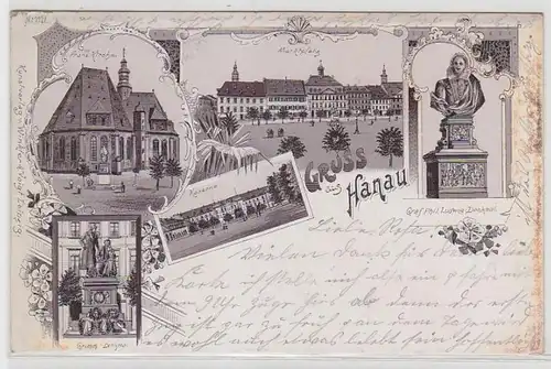 25405 Ak Lithographie Gruß aus Hanau Kaserne usw. 1905
