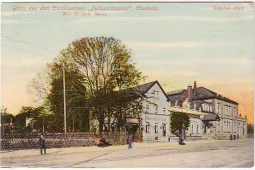 25389 Ak Gruß aus Chemnitz Gasthof Feldschlösschen 1910