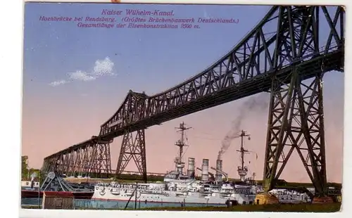 25294 Ak Hochbrücke bei Rendsburg mit Kriegsschiff 1915