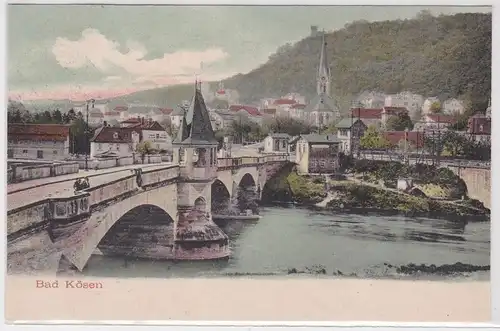 25254 Ak Bad Kösen Totalansicht mit Saale Brücke 1908