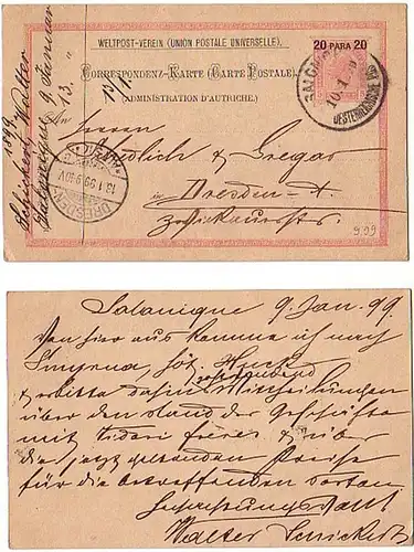 25241 GS Autriche Post Turquie Salonique 1899