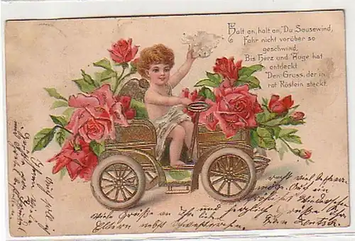 25213 Präge Ak Engel in Blumen Auto 1906