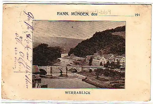 25175 Feldpost Ak Hann. Münden Werrablick 1915