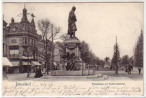 25154 Ak Düsseldorf Alleestraße avec Moltke Monument 1904