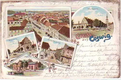 25129 Ak Lithographie Gruß aus Coswig in Anhalt 1899