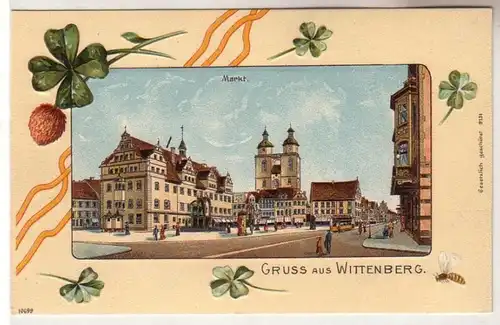 25092 Präge Ak Gruß aus Wittenberg Markt um 1900
