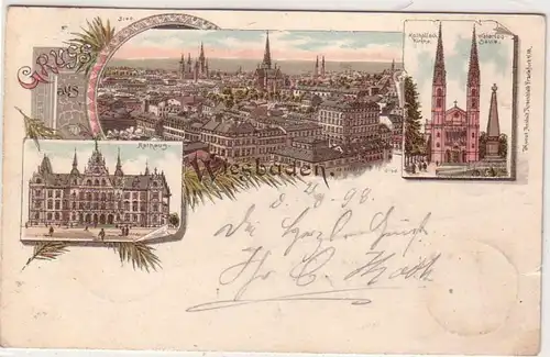 25060 Ak Lithographie Gruss de Wiesbaden 1898