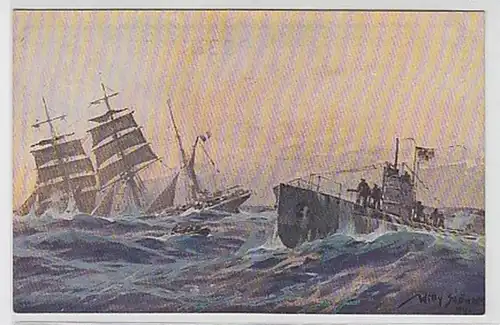 24929 Ak Deutsches U-Boot versenkt Segler um 1915