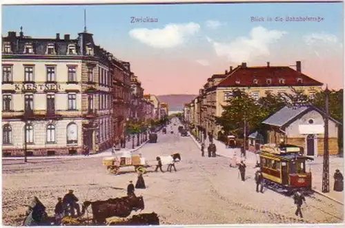 24879 Ak Zwickau Blick in die Bahnhofstraße um 1910