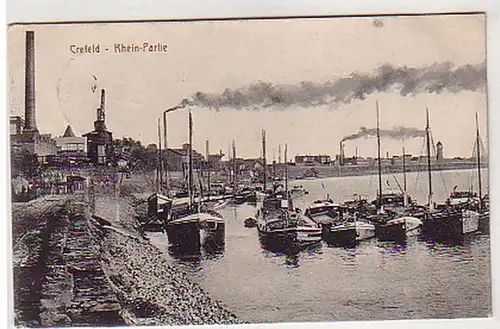 24877 Ak Crefeld Rhein-Partie mit Booten 1916