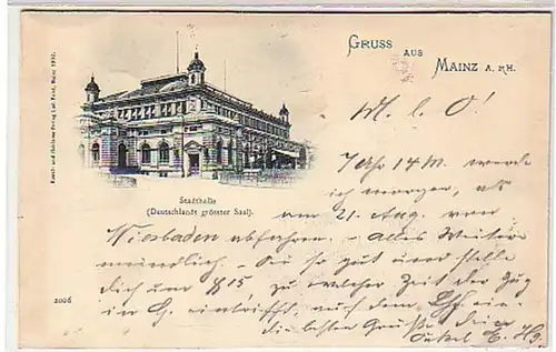 24857 Ak Salutation de Mayence am Rhein Stadthalle 1898