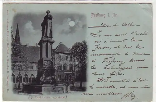 24778 Mondscheinkarte Freiburg im Br. Berthold Schwarz Denkmal 1897
